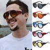 Steampunk Shields Sunglasses Men Women Classic Sun Glasses With Side Leather Round Eyewears Punk Uv400 Lens