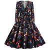 2025 Halloween Digital Print V-Neck Long-Sleeve Swing Dress with Belt