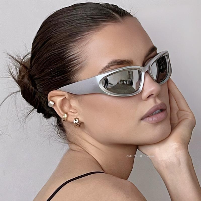 Creative Homewares Women's Cyberpunk Sunglasses Men 2000S Retro Wrap Around Eyewear Oval Frame Punk Goggles Uv400 Designer Goggle Sunglasses