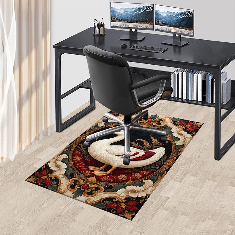 1PC Swan Floral Non-Slip Floor Carpet Compatible for Office&Living Room&Bedroom&Dining Room - Flat - Weave Machine-S0377