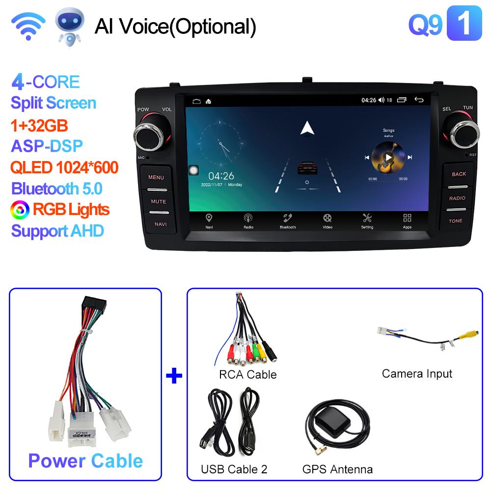 2din Android 12 Wireless CarPlay Android Auto Car Radio Multimedia GPS for Toyota Corolla E120 2003-2006 BYD F3 Stereo 4G