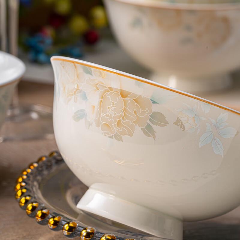 Haoya Jingdezhen Flower Fairy 4.5-inch High-Foot Ceramic Bowls, 10-Pack