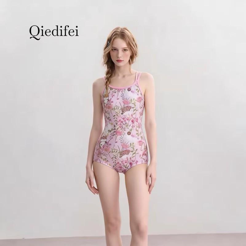 Damen Badeanzug Einteiler Mit Integrierter Polsterung Rosa Blumenmuster Hohe Elastizität Schnelltrocknend Schwimmbad Training Wettkampf