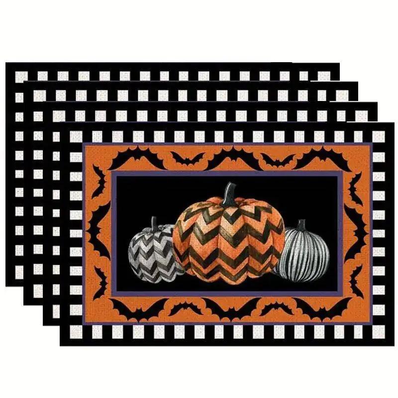 4PCS Halloween Table Placemats 30*45cm Linen Ghost Festival Atmosphere Table Mat Bat Pumpkin Spider Web Dining Table Decorations