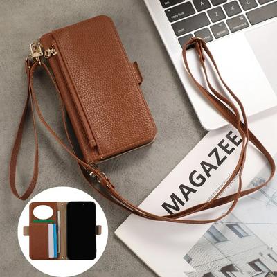 Crossbody popruh na zápěstí Zipová peněženka Držák na karty Pouzdro na telefon pro IPhone 16 15 Plus 14 13 12 11 Pro Max Zrcadlový kožený kryt