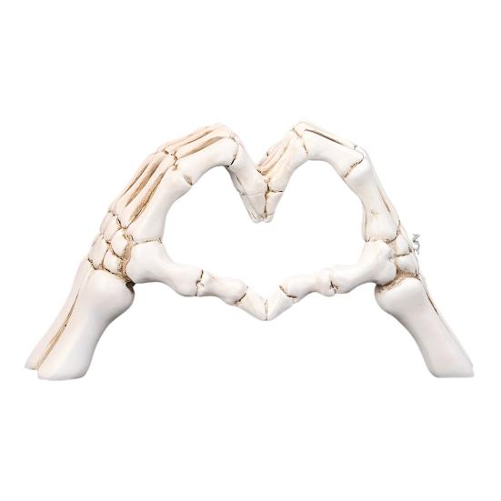 Skeleton Heart Hands Figurine Resin Love Gesture Statue Gothic Heart Shape Skeleton Hands Ornament for Home Halloween Desktop Decor