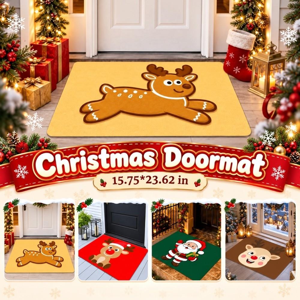 Non-Slip Reindeer Door Mat Diatom Mud Santa Claus Entryway Rug Durable Entrance Door Mat Balcony
