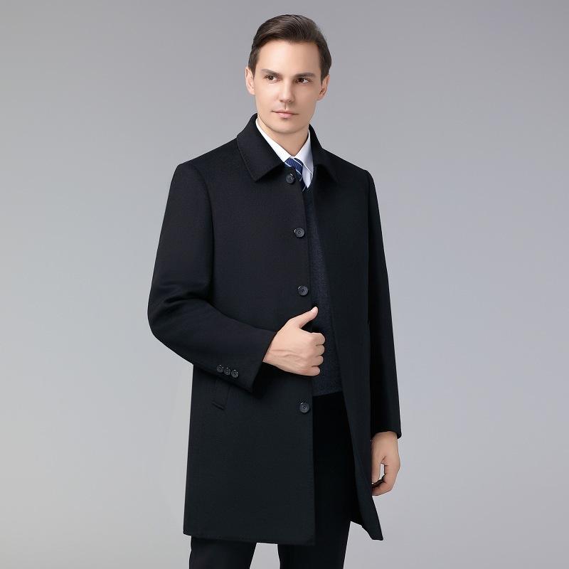 

Двустороннее шерстяное пальто с подкладкой из белого утиного пуха, мужская шерстяная ветровка средней длины, кашемировое пальто на весну, осень и зиму 195