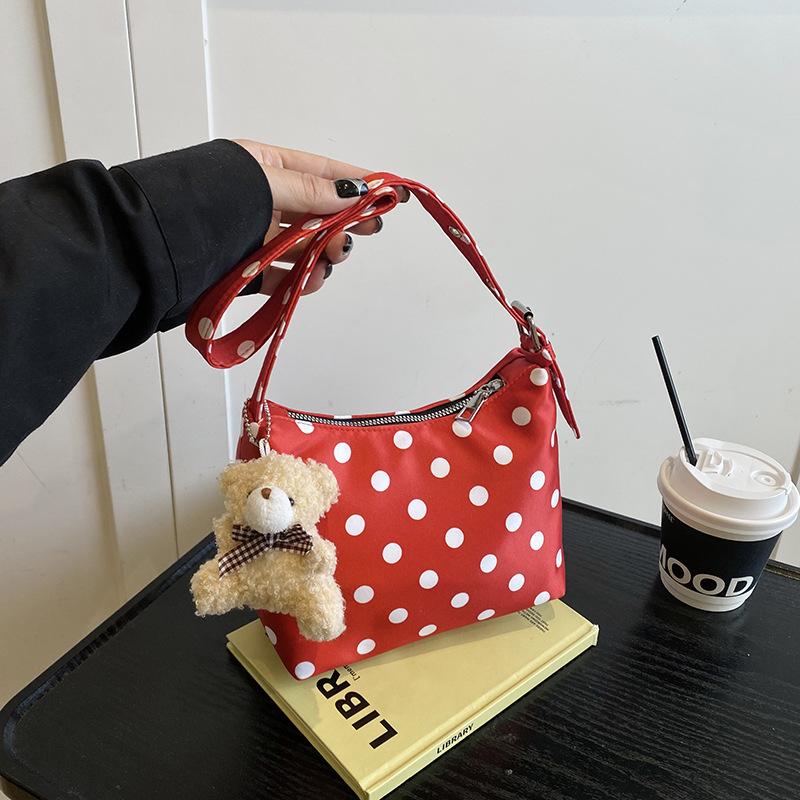 Niche Design Polka Dot Canvas Bag Women's 2025 New Summer Shoulder Bag Popular Super Fire Leisure Bucket Bag