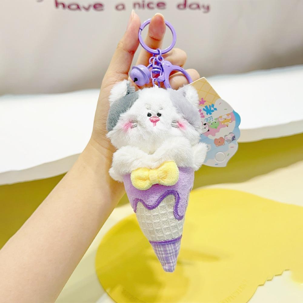 

Cat Ice Cream Cone Keychain Mental Backpack Pendant Adorkable Plush Animal Key Ring Girls style D
