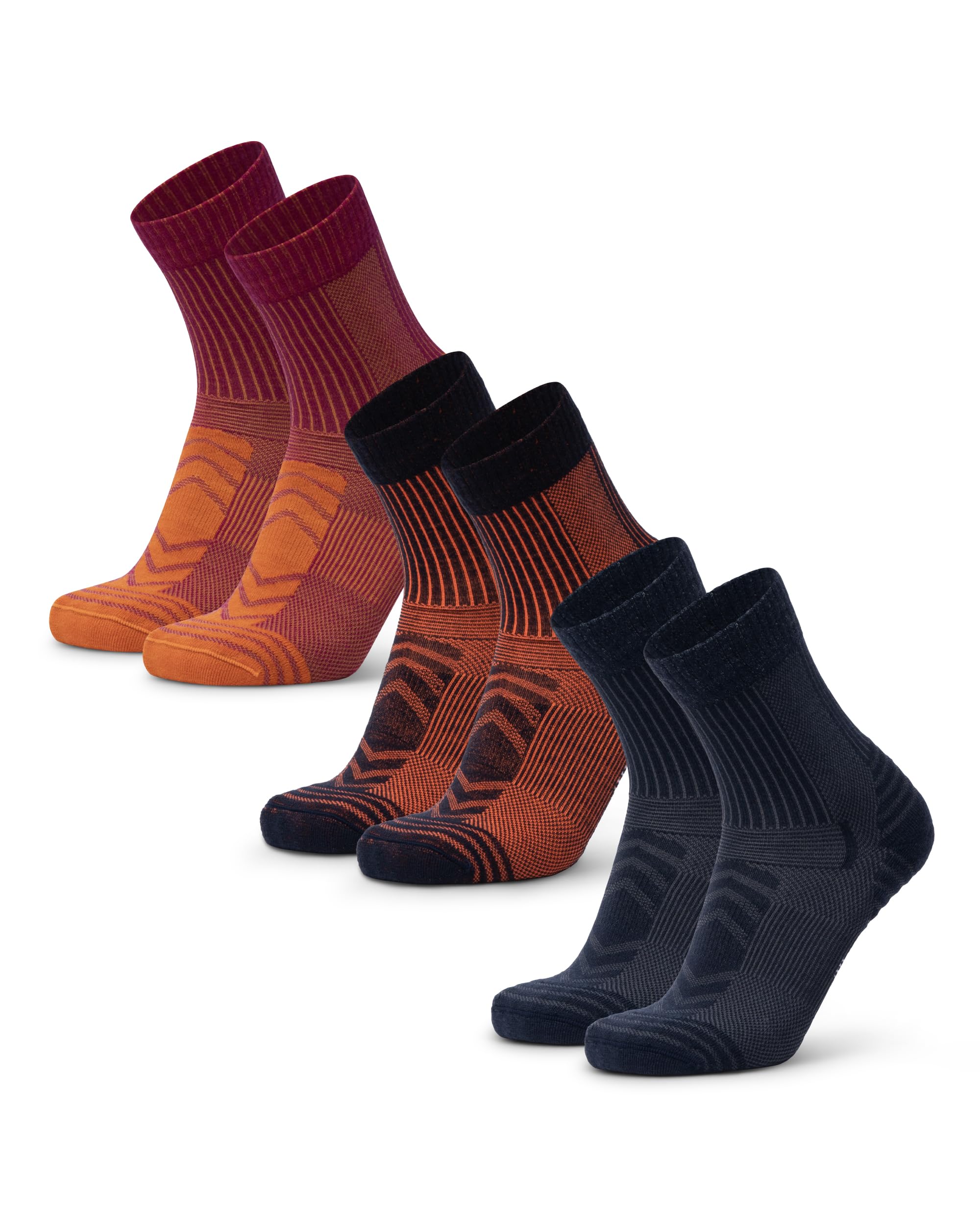 

DANISH ENDURANCE Hiking Light Multicolor 1 1 Sizes cm Socks, 3-Pair Set, (1 Navy/Orange, Fuchsia/Orange, Navy), 25.0-28.0