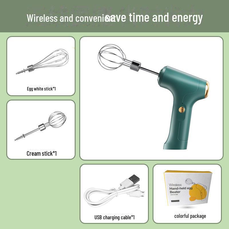 

Бездротова електрична мінізбивачка для яєць: Автоматичний ручний збивач крему та міксер для тортів double head зелений