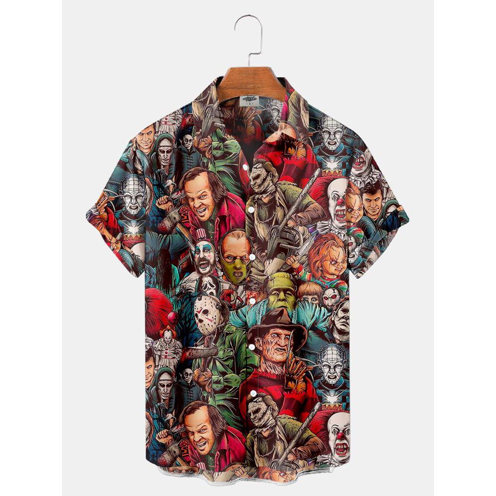 Camisas con Estampado de Anime Japonés Verano 2023 Nueva Camisa para Hombre Impresión 3D Estampado de Terror Ropa Hawaiana Diseño Personalizado Top para Hombre