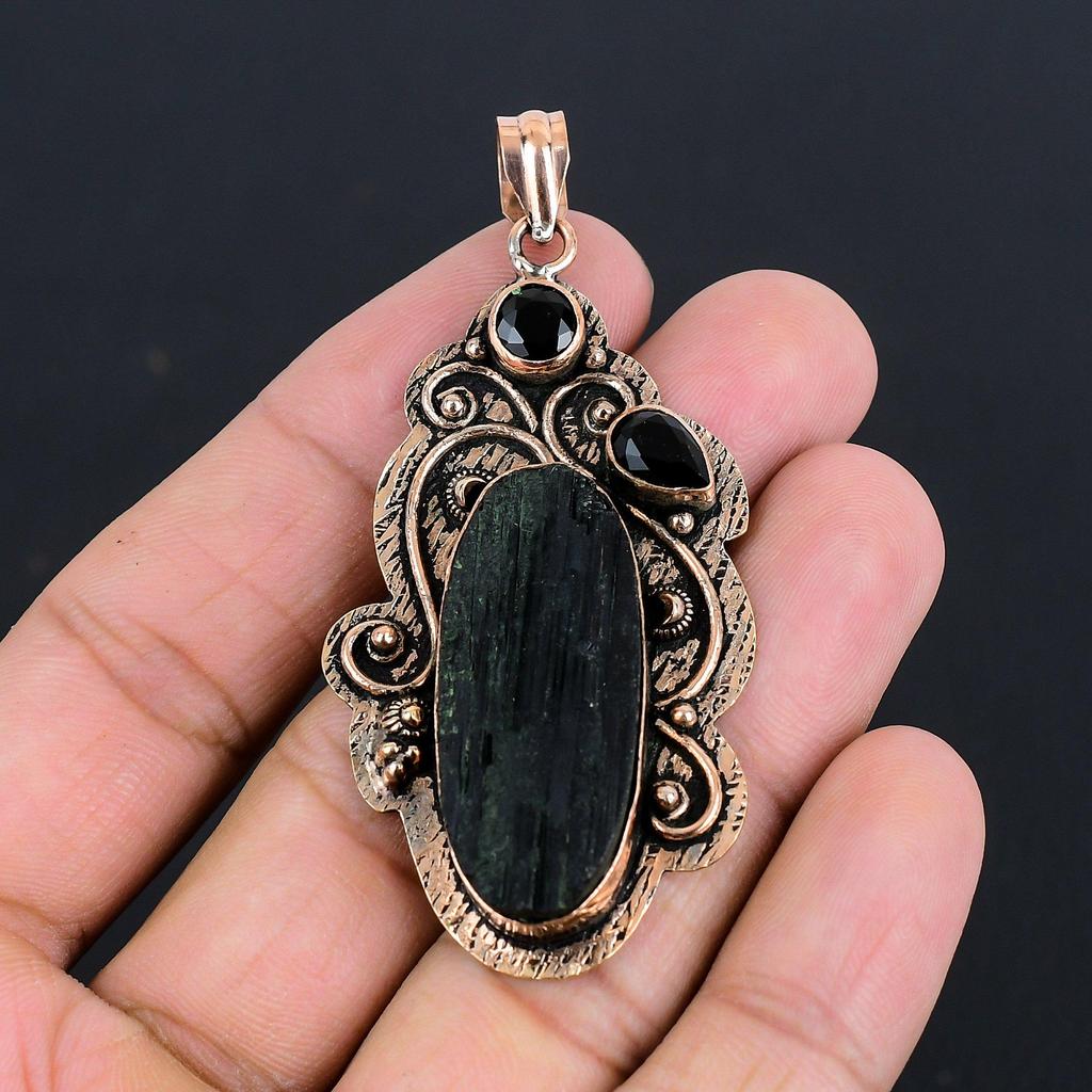 Black Tourmaline Black Onyx Gemstone Pendant | Oxidized Pure Copper Pendant Jewelry | Necklace Pendant | Handmade Copper Pendant Jewelry Gift For
