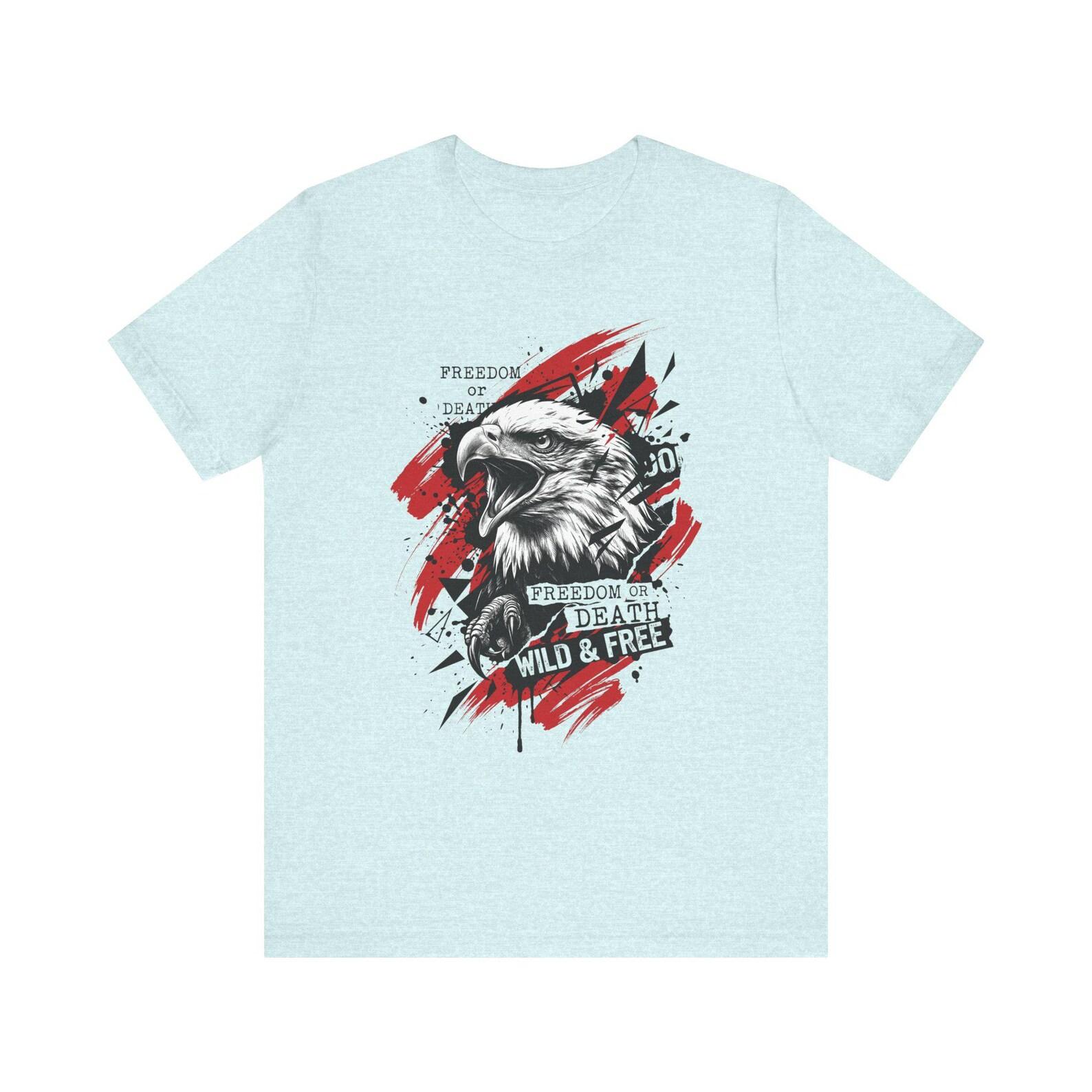 Wild & Free Eagle Graphic Tee | Patriotic American Bald Eagle, Red Brush Stroke Design 2XL