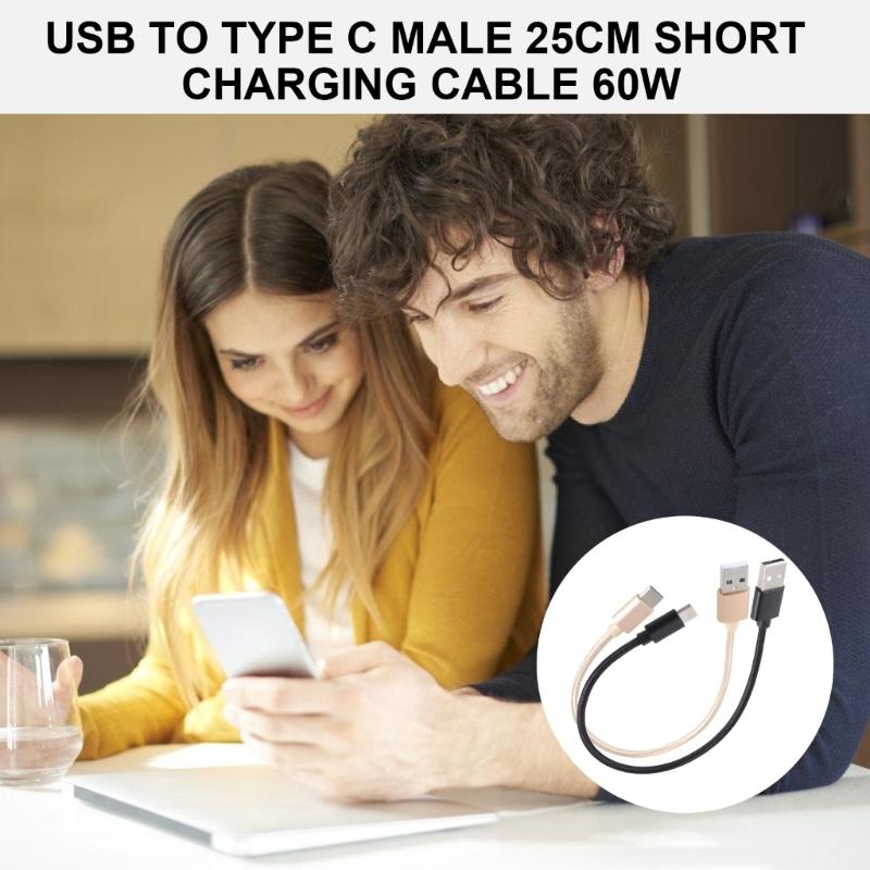 25CM USB TypeC Charging Cable, 60W 480Mbps Quick Data Transfer Nylon Cord For Phone15 Series & USB C Devices
