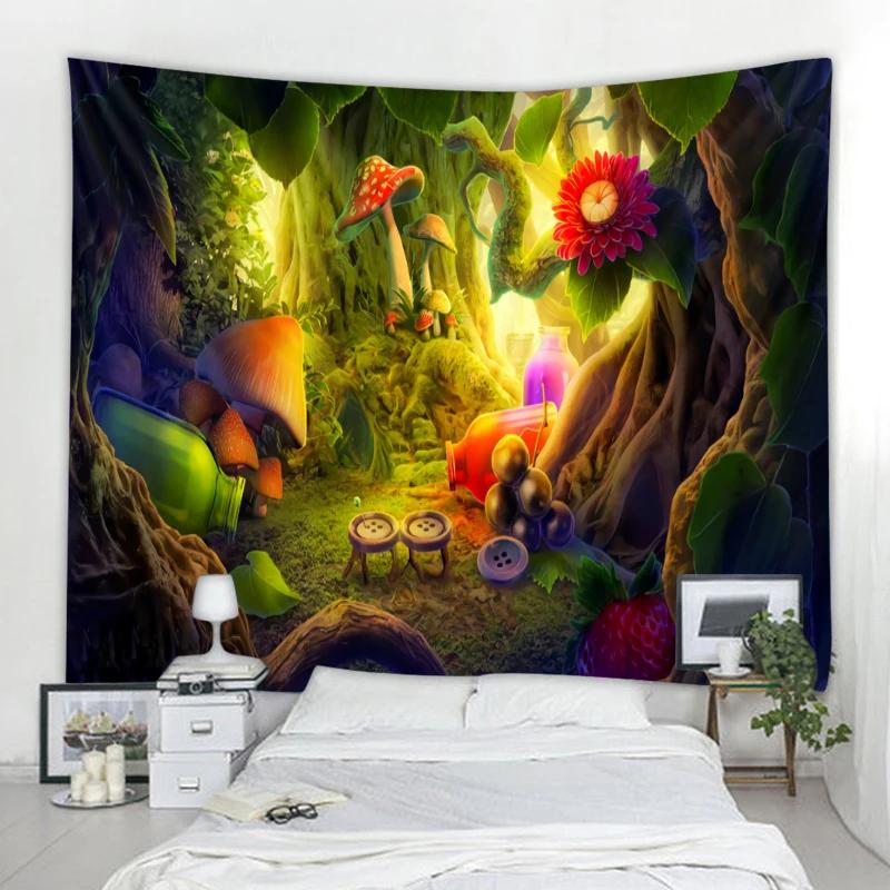 Art Deco Tapestry Witchcraft Living Room Decor Bedroom Indian Psychedelic Mushroom Mandala Wall