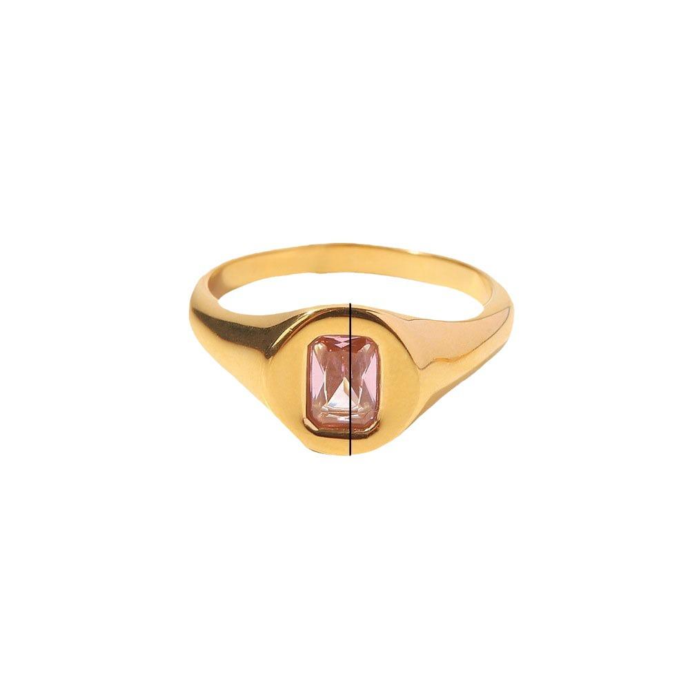 European and American Retro Zircon Ring for Women - 18K Gold Plated Stainless Steel Fashion Jewelry