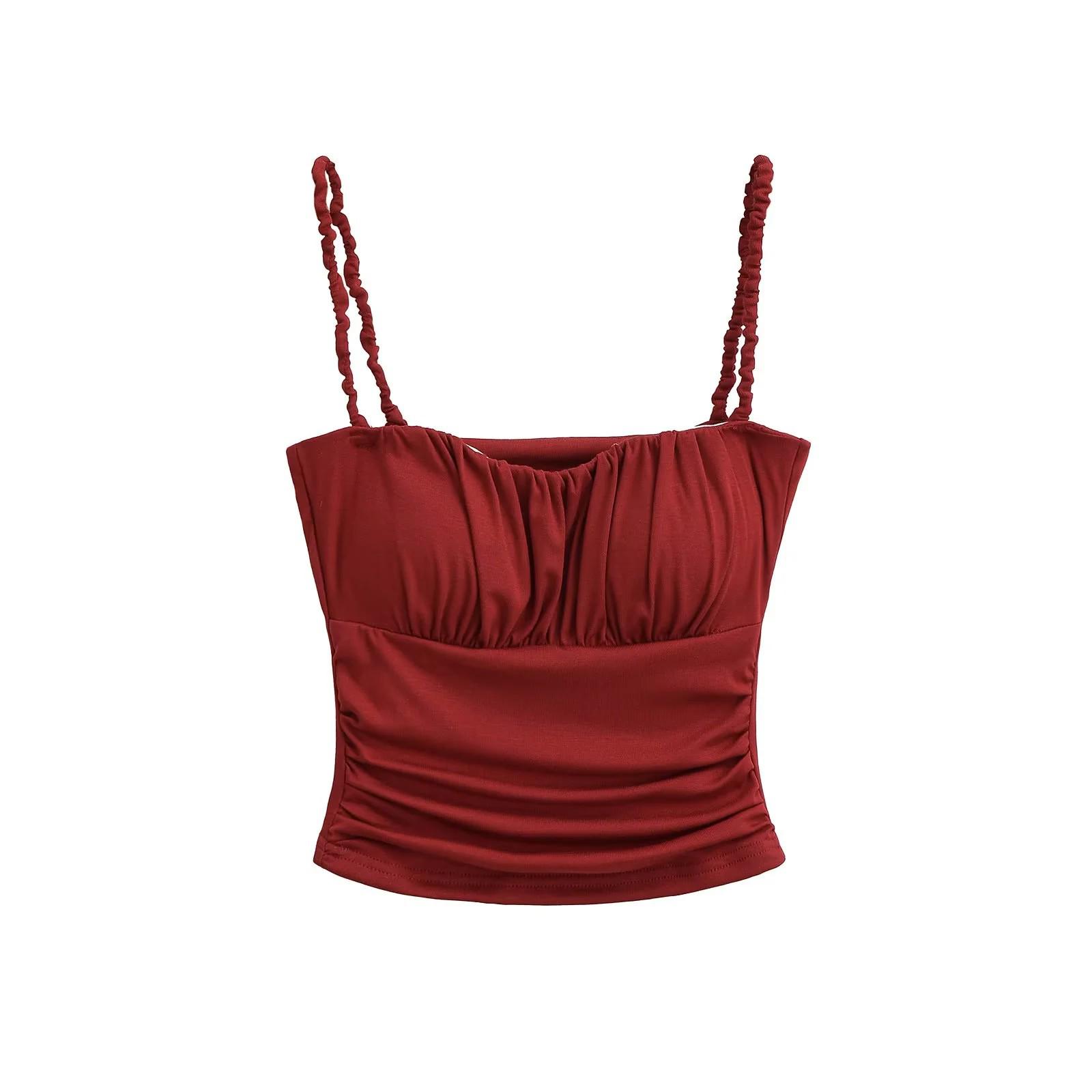 

Острая Девушка Сексуальный Топ-майка с драпировкой и подкладкой - Женский облегающий кроп-топ с прямым вырезом Large бордовый