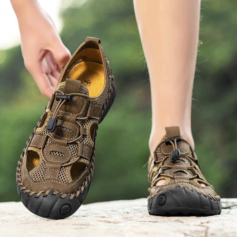 38-48 Sommer Herren Sandalen Outdoor Mesh Strand Sandalen Freizeitschuhe Sneaker Herren Leder Sandalen
