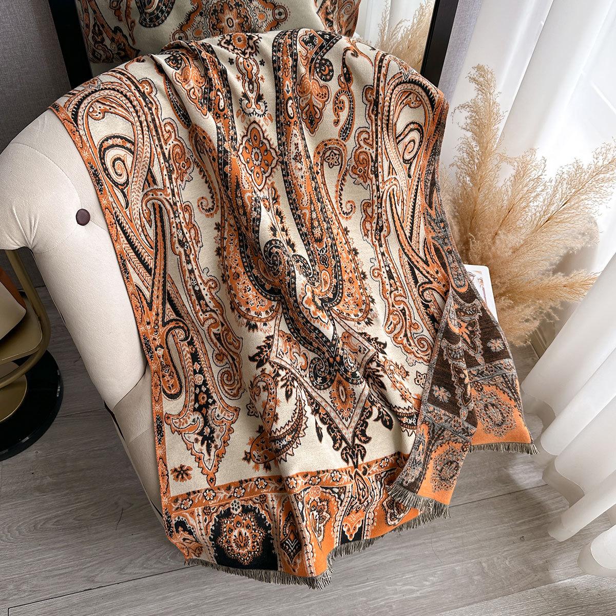 

Winter Warm Cashmere Retro Ethnic Style Shawl Jacquard Cashew Tassel Scarf For Women S Exterior Travel Decoration One Size
