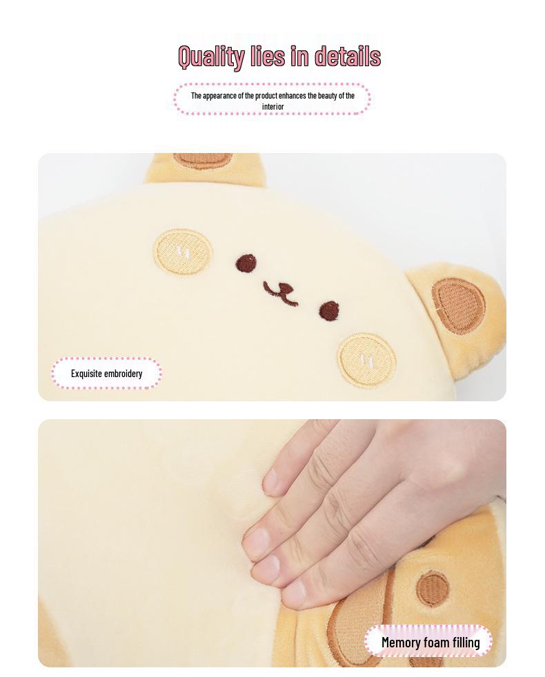 Car Headrest Neck Support Pillow Pair, Cute Bear & Rabbit Memory Foam Plush Lumbar Support Backrest.