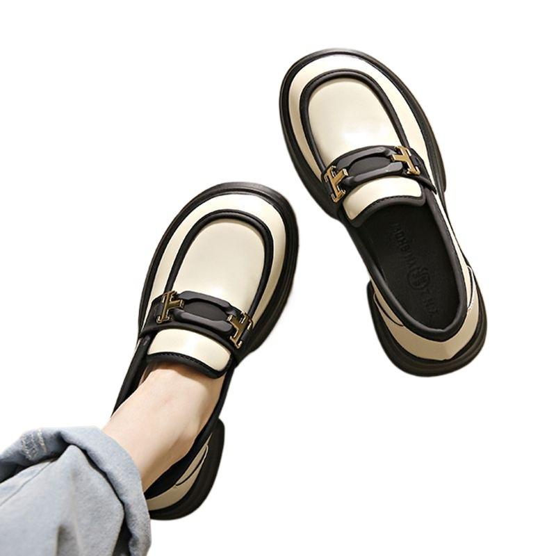 Loafers Women's 2025 New Summer and Autumn Black Platform British Style Small Leather Shoes Thick Heel One Pedal Single Shoes