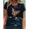 Cute Cat 3D Digital Printed Women's Fashionable Casual Round Neck Short Sleeved T-shirt