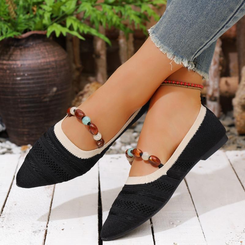 Fall New Flat Shoes Fashion Pointed Toe Light Mouth Color Block Soft Sole Non-slip Single Shoes
