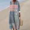 Women's Casual Fashion V-Neck Long Sleeve Floral Print Maxi Dress