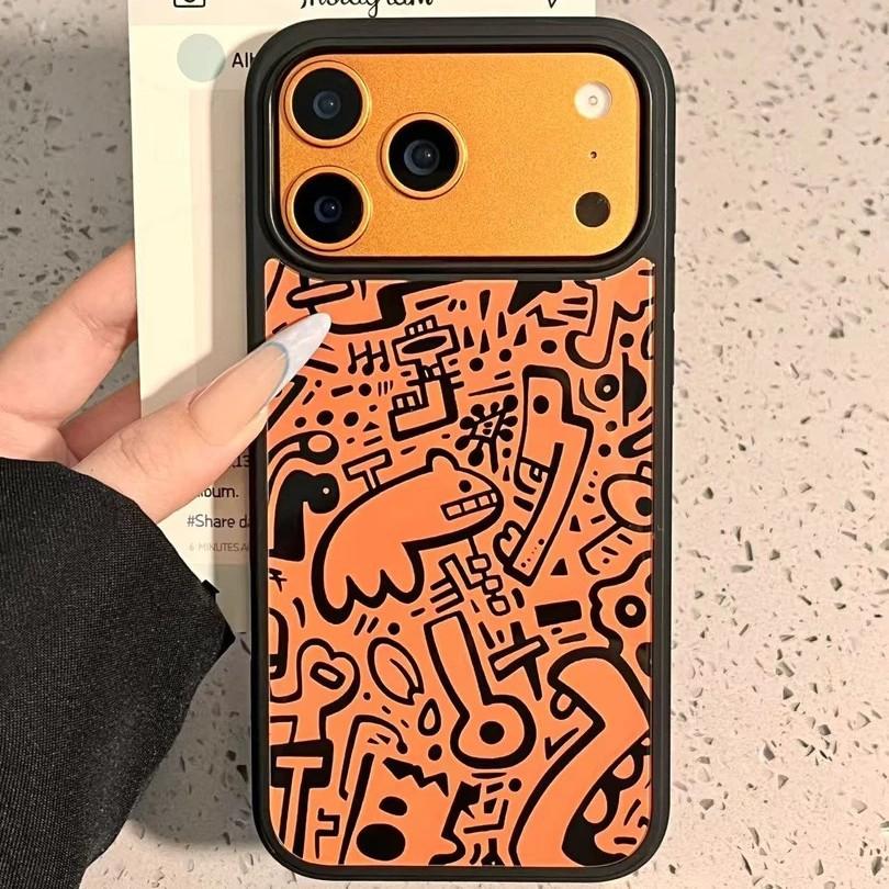 Personalized Trendy Brand Line Graffiti Suitable for Apple 17Promax Mobile Phone Case IP16 Matte PC15 Large Hole 14 Men and Women