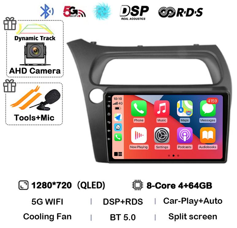 Android 14 WIFI+4G Carplay Car Radio For Honda Civic Hatchback 2006 2007 2008 2009 2010 2011 Multimidia Video Player GPS Stereo