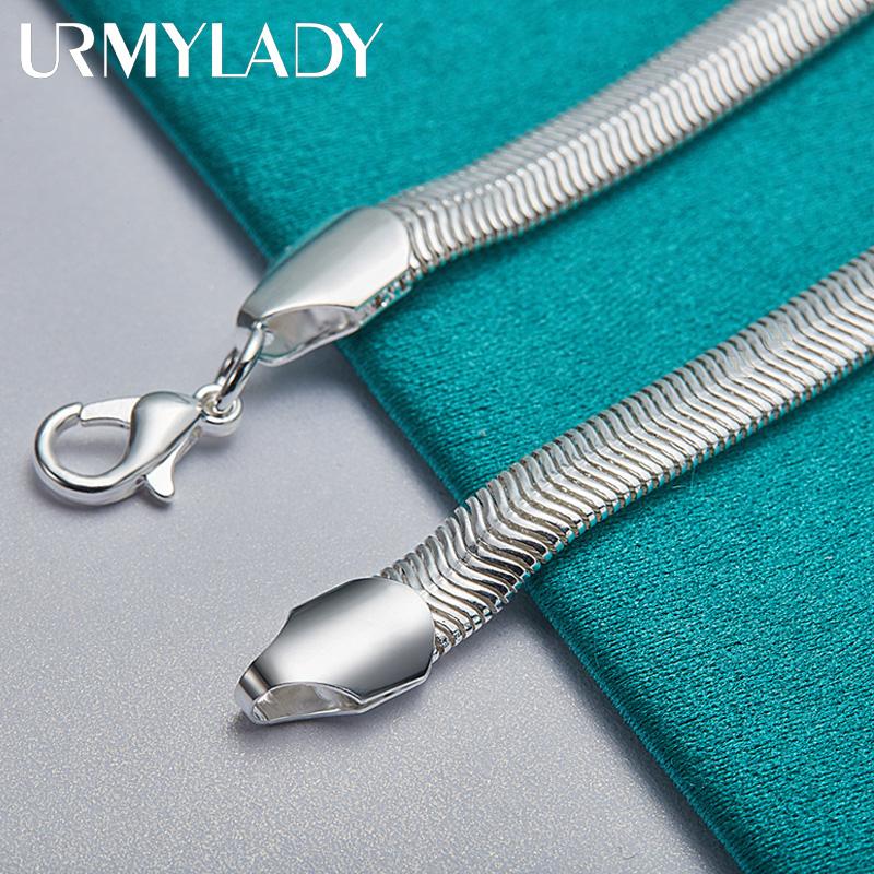 925 Sterling Silver 6mm Flat Snake Chain Bracelet For Women Man Charm Fashion Jewelry MB080