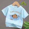 4 To14Y Girls Casual Capybara Print Short Sleeve T-Shirt 2026 New Cute Spring Summer Y2k Children's Crew Neck Tee Tops