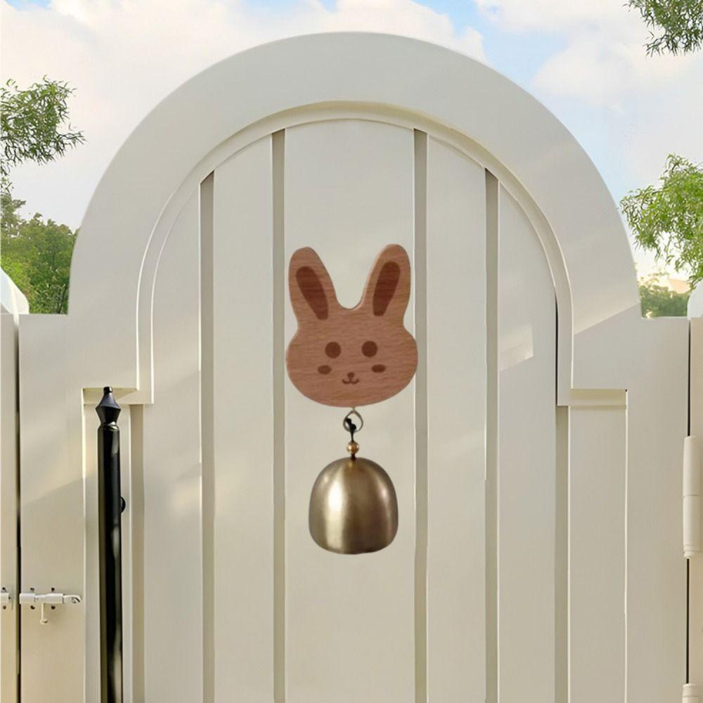 Delightful Sound Japanese Style Wooden Door Bell Cartoon Rabbit/Cat Shape Bear Doorbell Hanging Self-Adhesive Copper Bell Gift