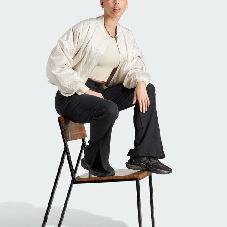 Adidas Solid Color Lace-Up Slim Fit Flared Casual Pants Women Bottoms Black IJ8454