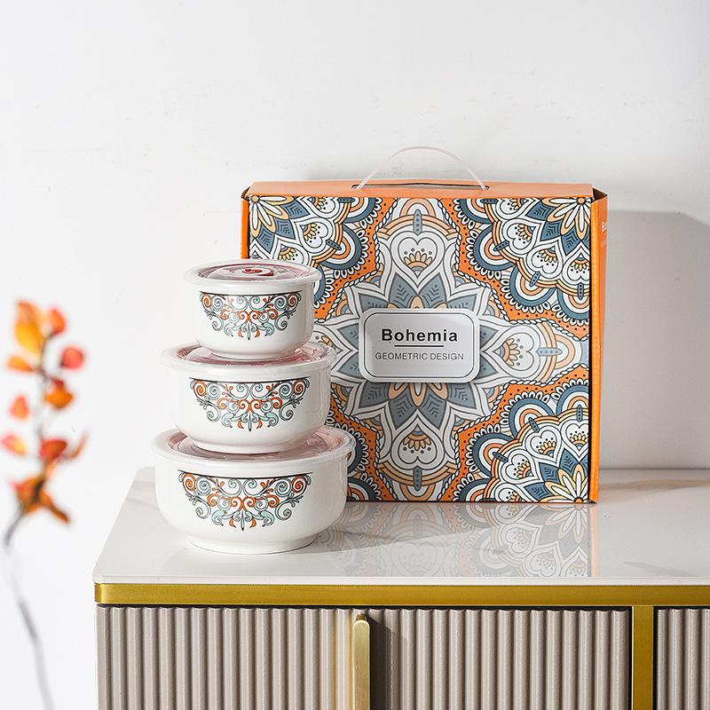 3pcs Bowl Ceramic Eid Mubarak  Bohemian Bowl Gift Set Bohemia Wedding Ceramic Bowl Gift Set 5 inch