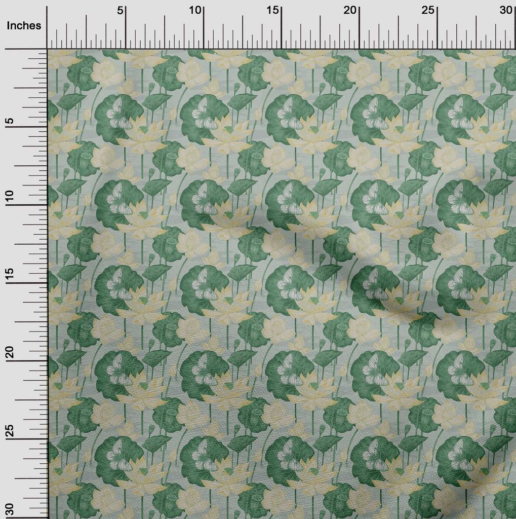 oneOone Cotton Poplin Twill Forest Green Fabric Insect,Leaves & Lotus Floral Sewing Fabric By The Yard Printed Diy Clothing Sewing Supplies 56 Inch