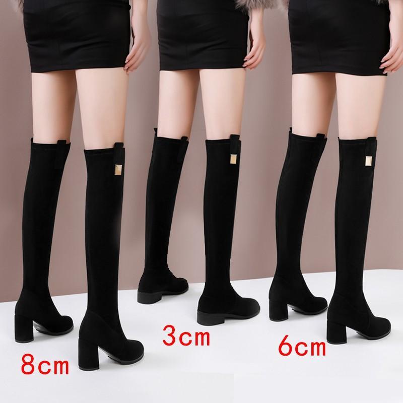 Autumn and Winter Knee Boots Pointed Thick Heel High Heel Boots Women's Thin Elastic Boots Thin Boots