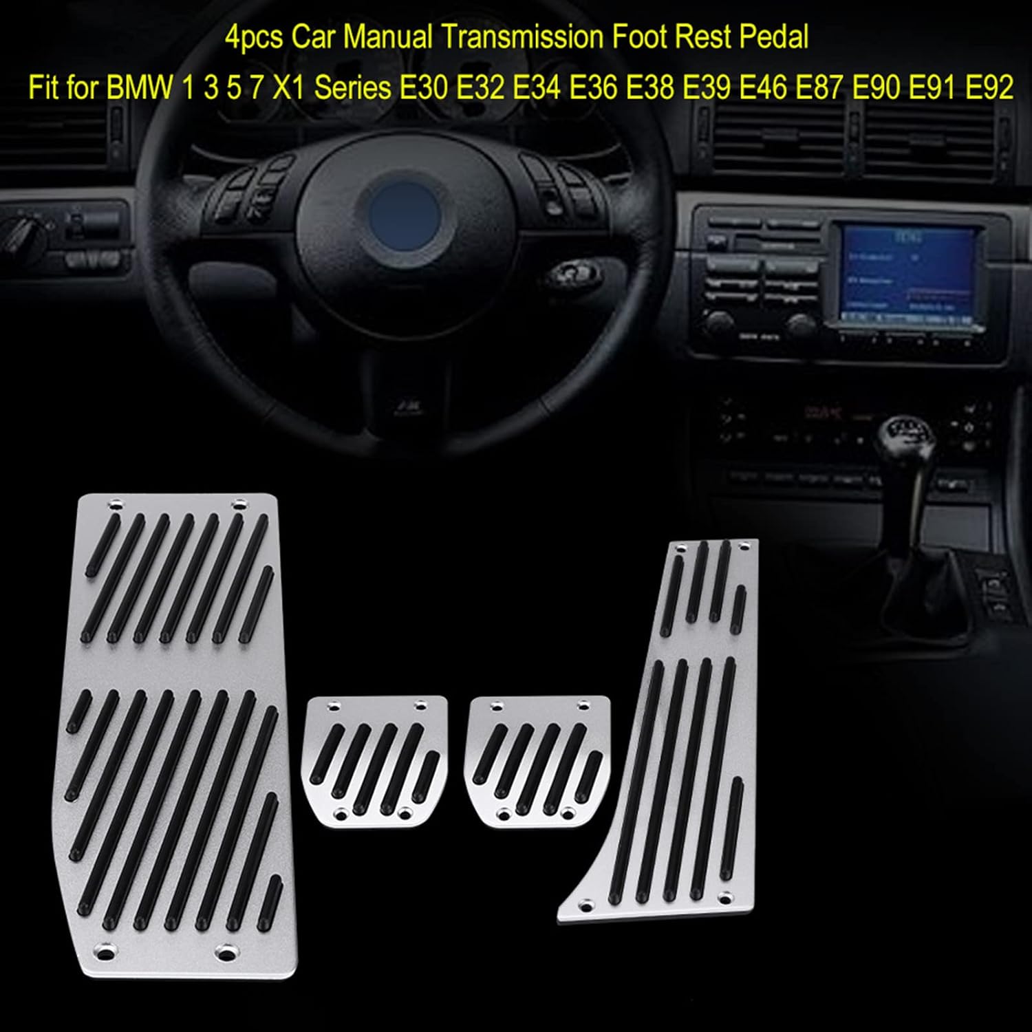 

Car Foot Pedal Set, 4pcs Car Manual Clutch Brake Foot Rest Pedal Pad for 1/3/5/7/X1 Series E30 E32 E34 E36 E38 E39 E46 E87 E90 E91 E92