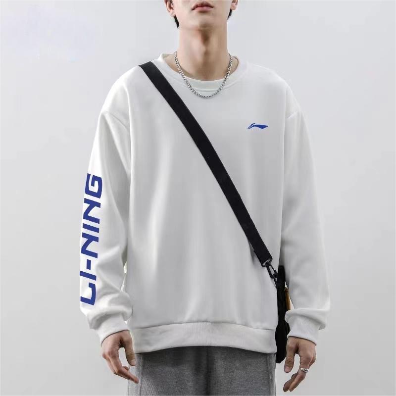 Li-Ning Lining Brand Logo Couples Casual Sport Pullover Long Sleeve Fleece Sweatshirt Unisex Tops White YWDT533-1