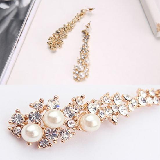 Elegant Fashion Women Pearl Rhinestone Dangle Chandelier Drop Earrings Jewelry