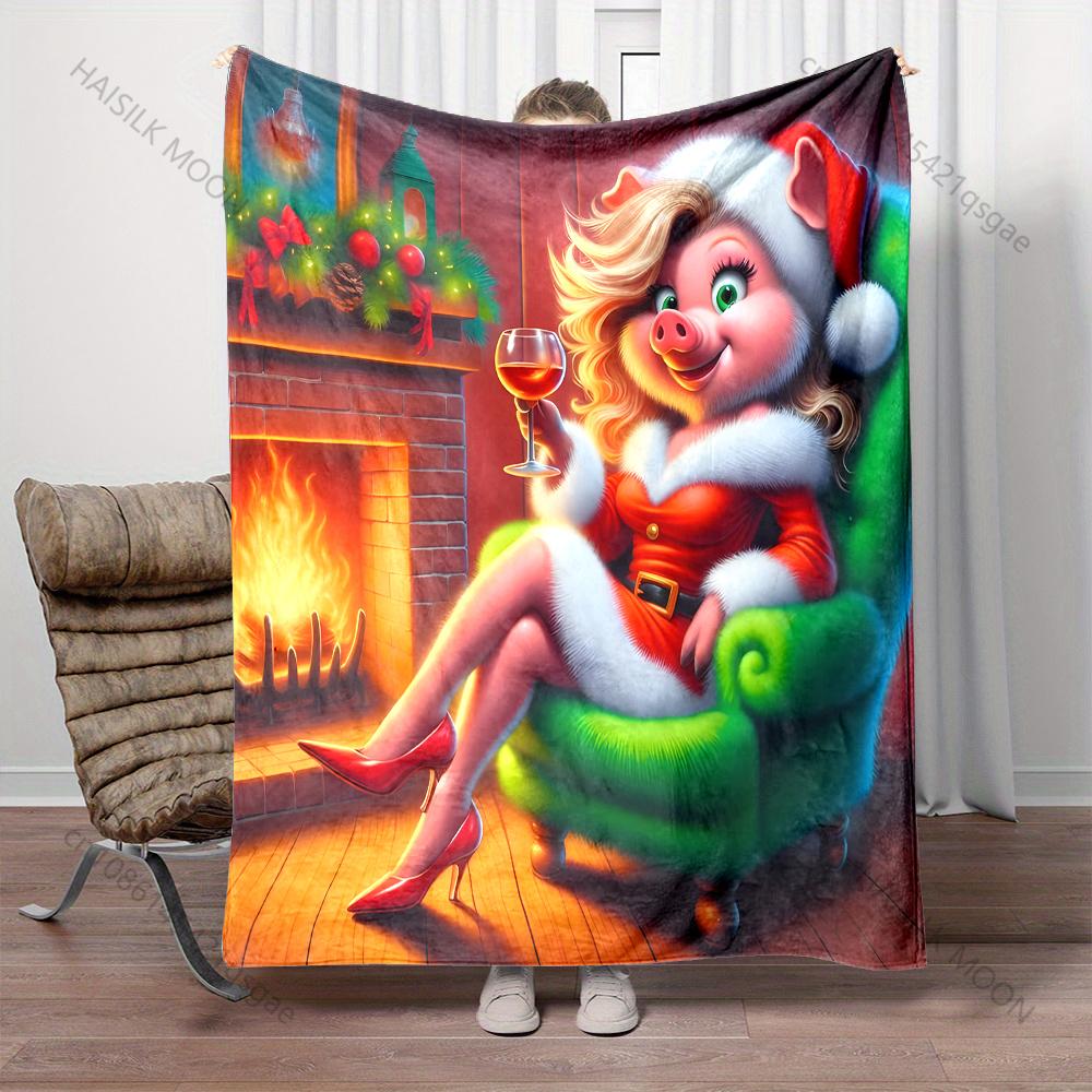 Festive Christmas-themed Cozy Scene Pattern Blanket Flannel Material Soft Warm for All Seasons, Home Outdoor Camping Picnics RV