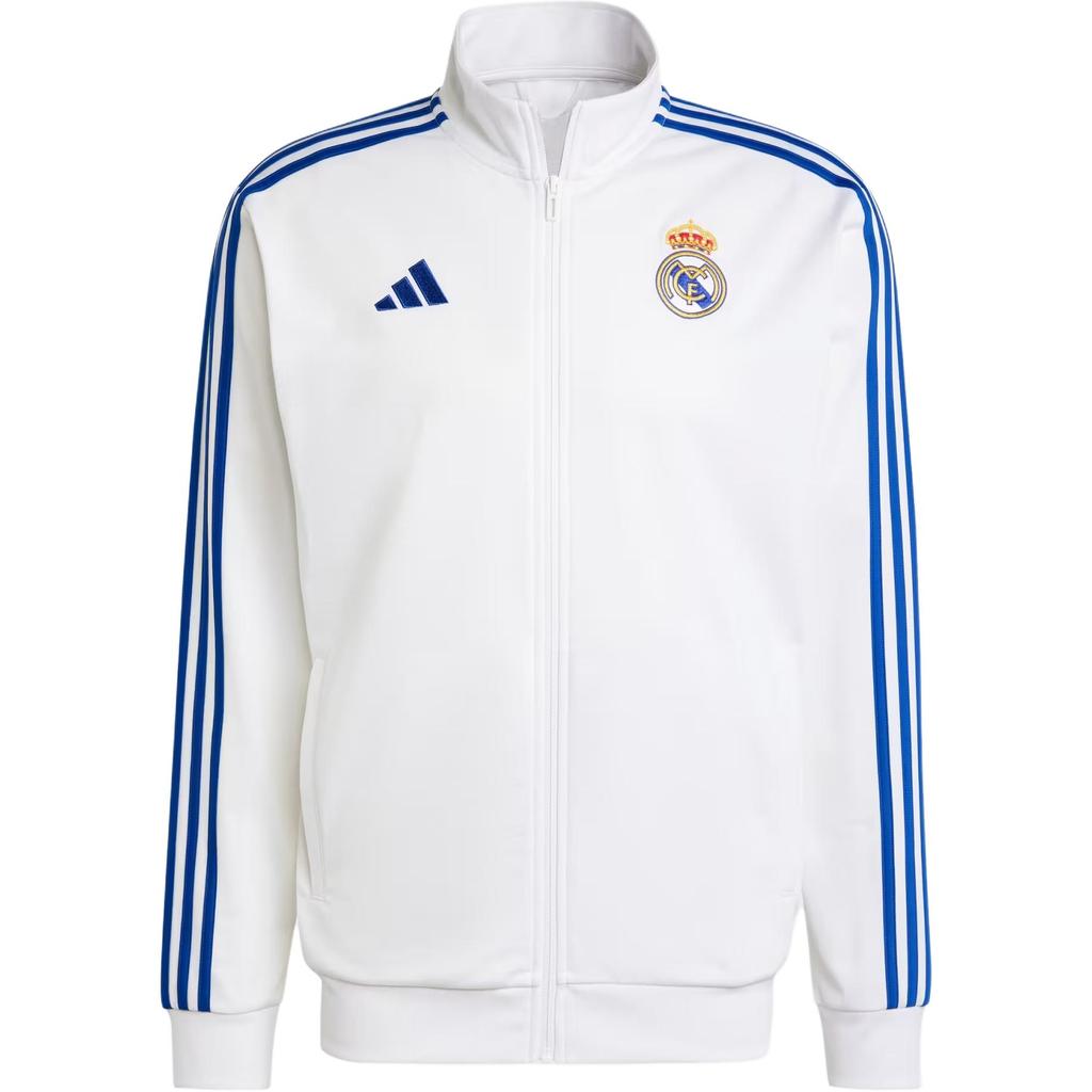 Adidas Real Madrid DNA Track Jacket with Striped Brand Logo and Front Zip Men Tops White IT3804