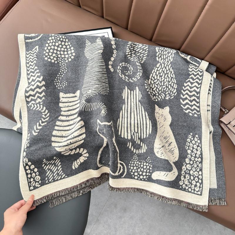 Autumn and winter new cat fashion imitation cashmere scarf women's printing temperament warm scarf air conditioner shawl