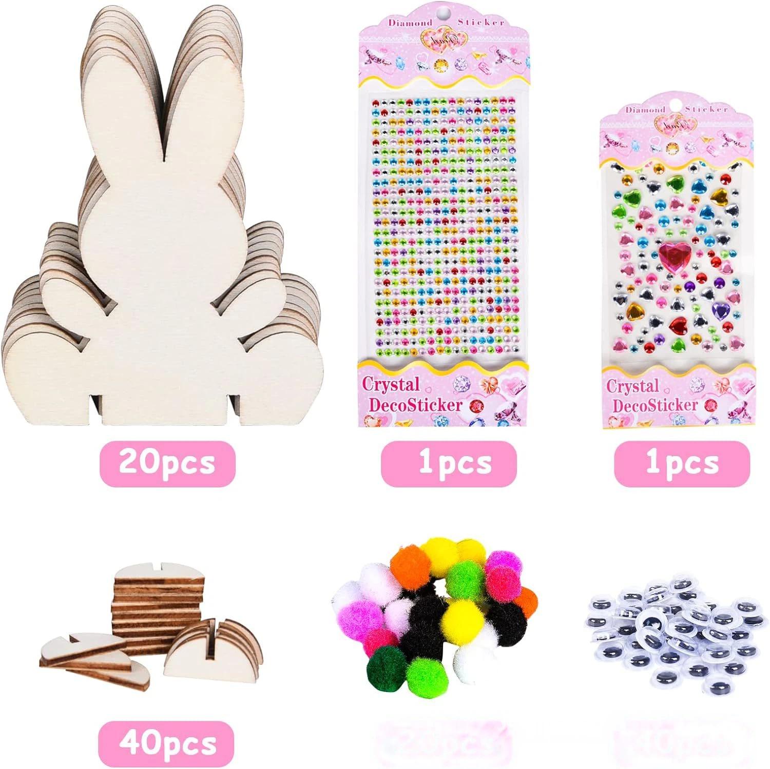 

20Pcs Wooden Easter Ornaments to Paint Rabbit Bunny Wooden DIY Blank Unfinished Round Discs Ornament for Crafts Hanging Decor