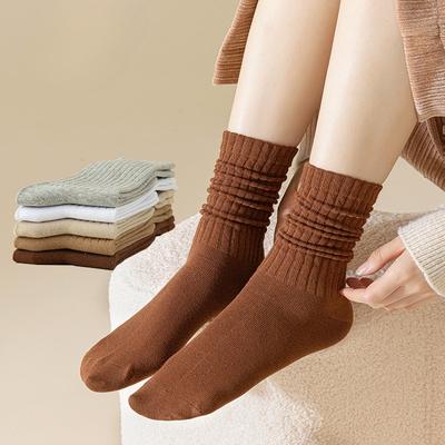 5 Pairs of Women's Autumn and Winter Casual Student College Style Long Stack Socks