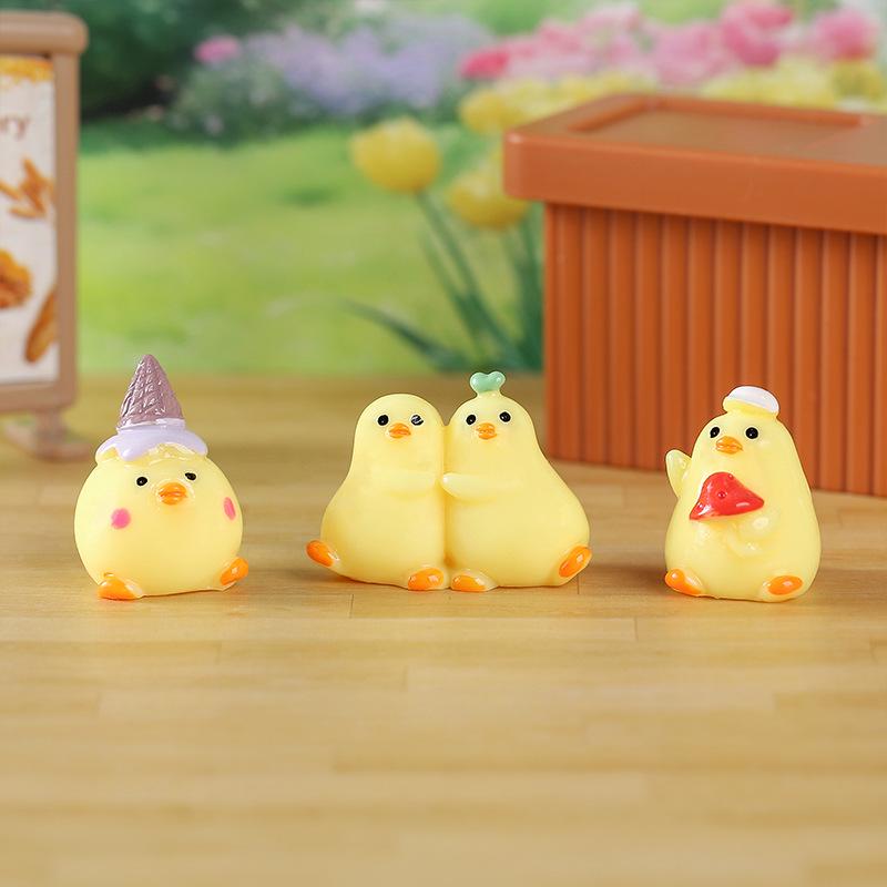 Yellow Chicken Resin Figurine - Handmade Moss Landscape Ornament for DIY Decor