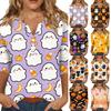 Women's Casual Halloween Print V Neck Button Decoration Three Quarter Sleeve T Shirt Top Lightweight Comfortable Fit