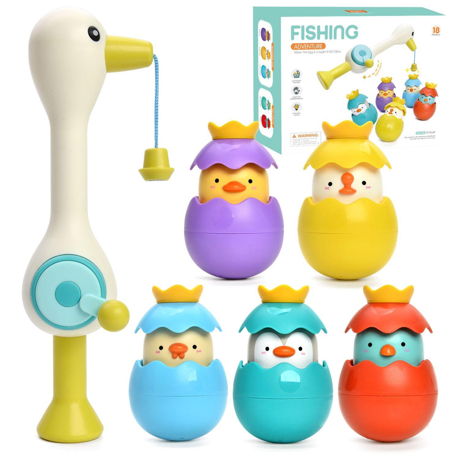Magnetic Fishing Toy Set for Kids: Bath Sprinkler with Egret and Duck